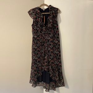 Vici collection. Navy blue and floral pattern high low dress NWT